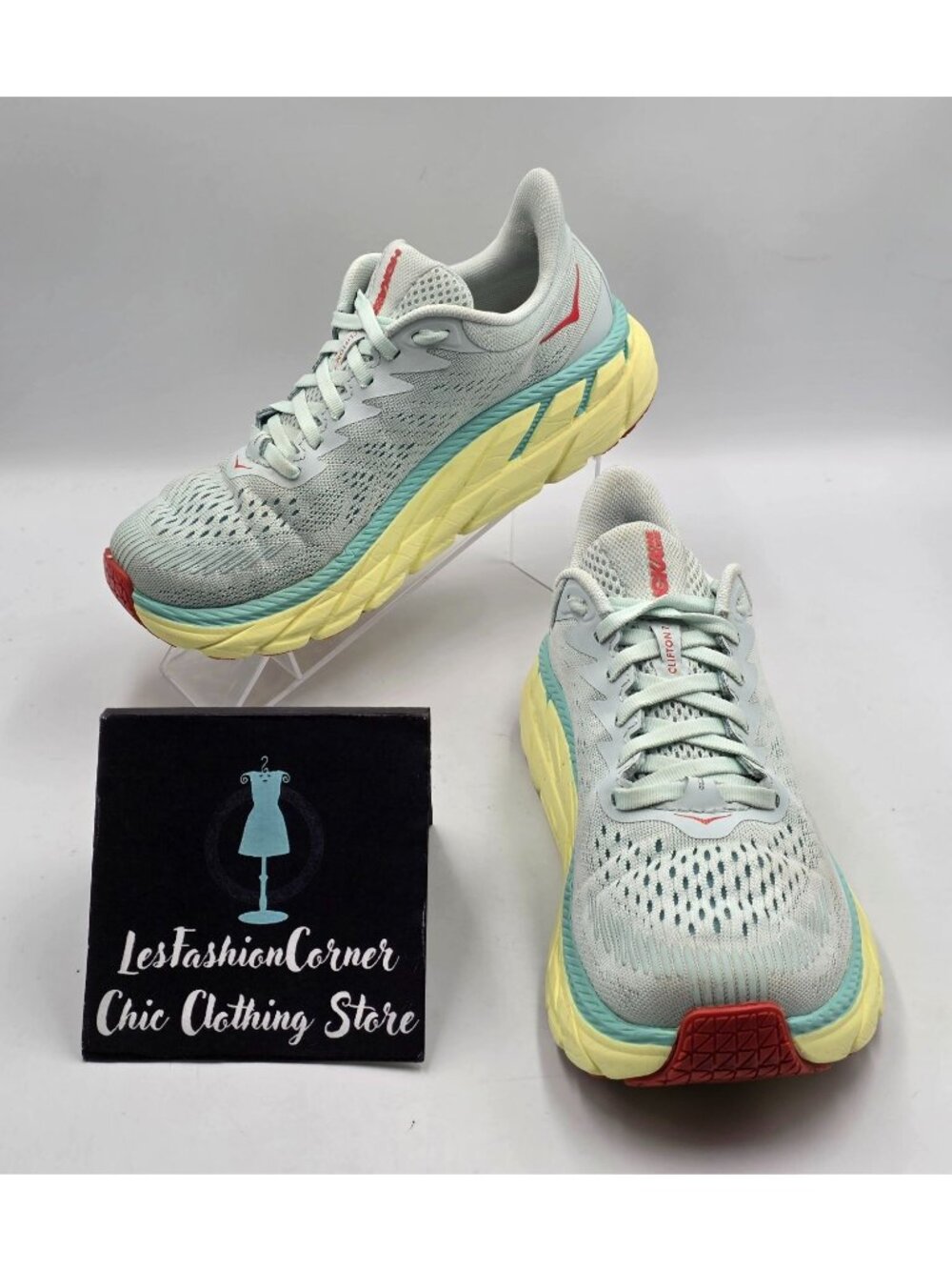 HOKA One One Women's Clifton 7 Morning Mist Hot Coral Running Shoes Sz 6.5 3901